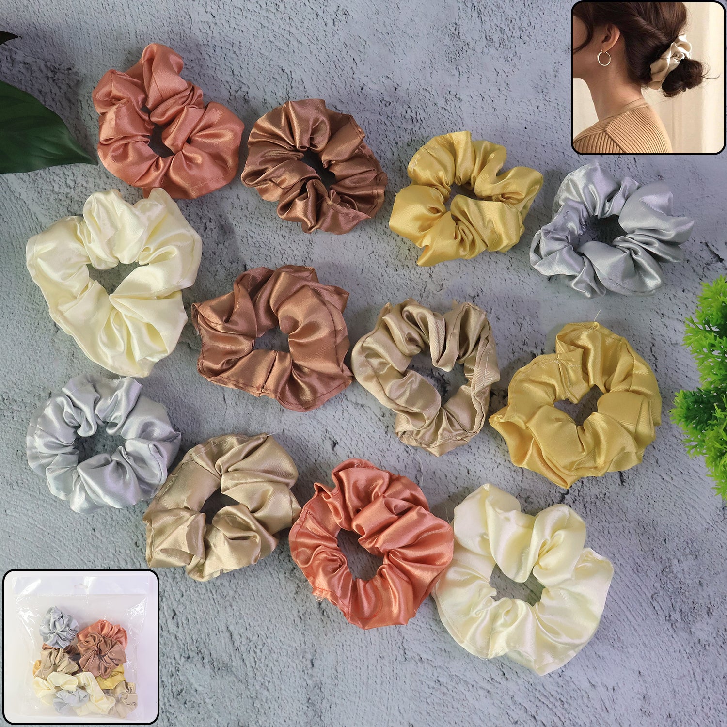 Premium Satin Hair Scrunchies (12 Pc)