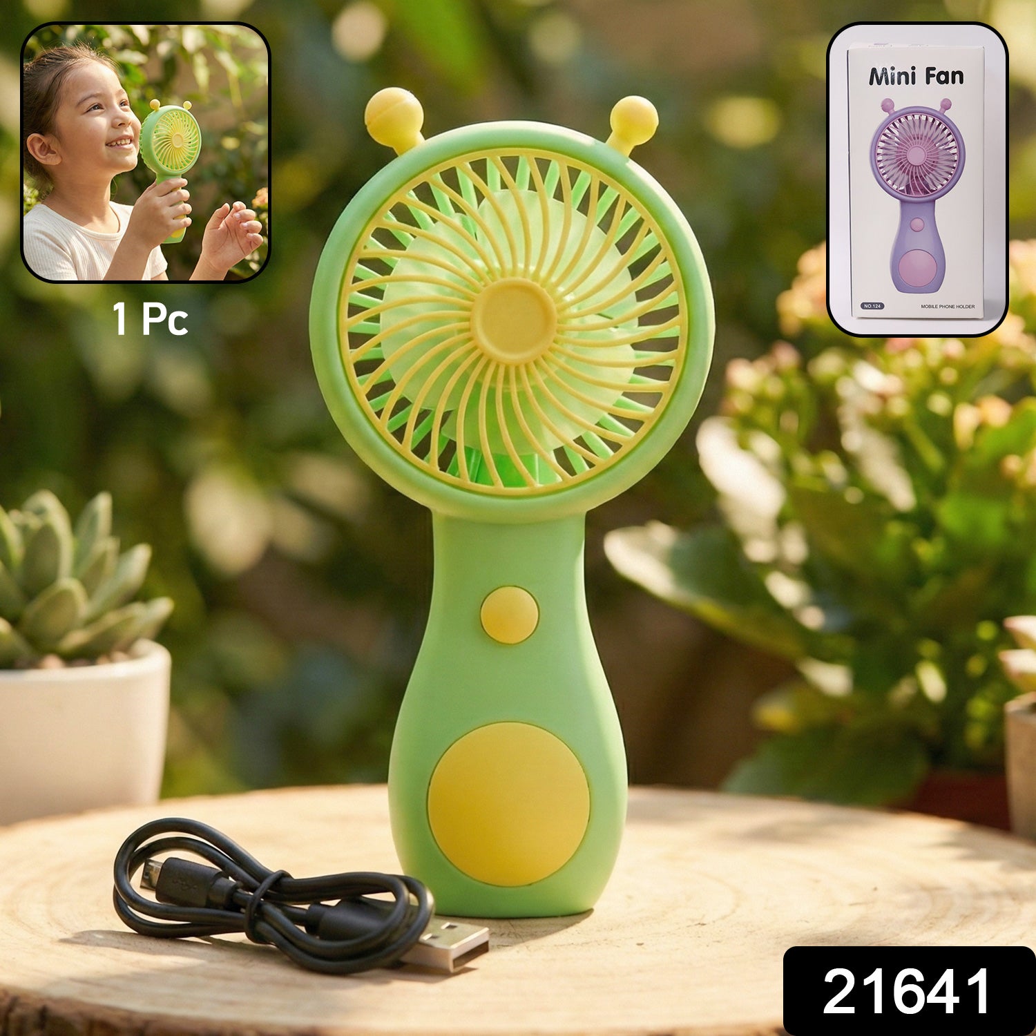 Cute Cartoon Style Rechargeable Mini Handheld Fan (1 Pc)