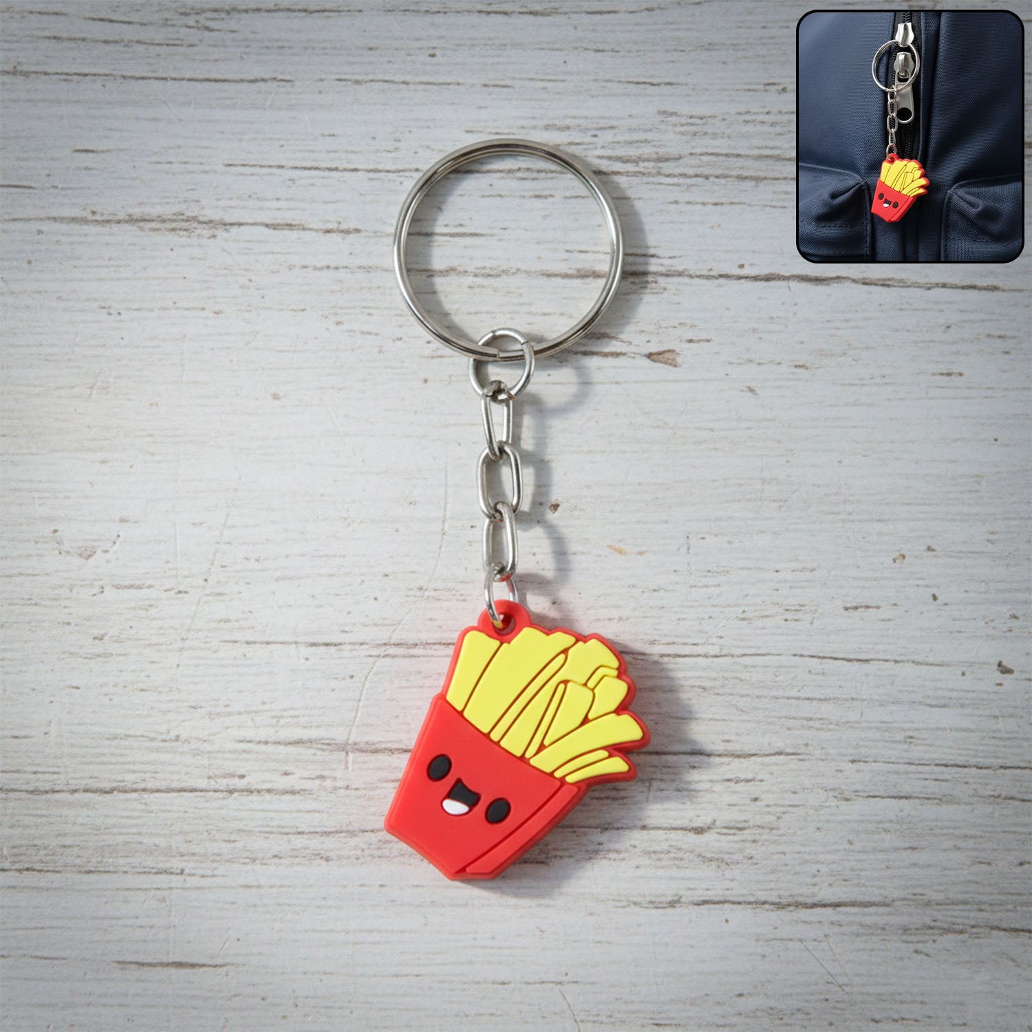 Cute Smiley French Fries Shape Cartoon Keychain (1 Pc)