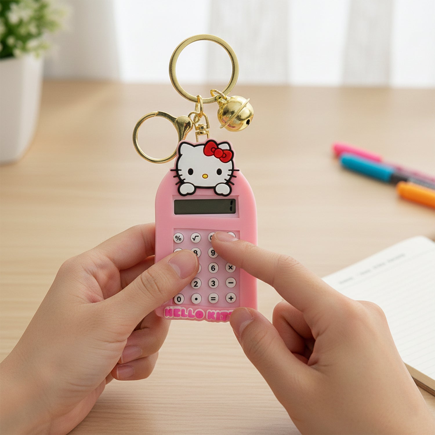 Cute Cartoon Cat Calculator Keychain With Mini Digital Display (1 Pc)