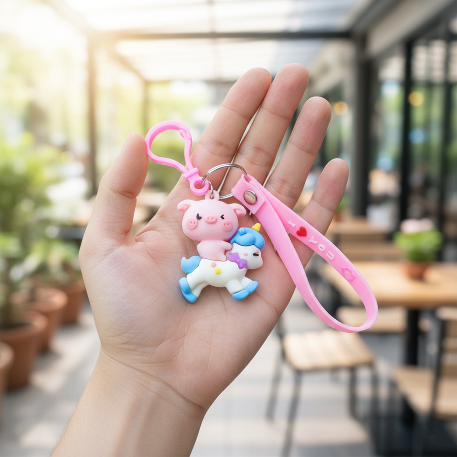 Cute Pig Riding Unicorn Cartoon Keychain (1 Pc)