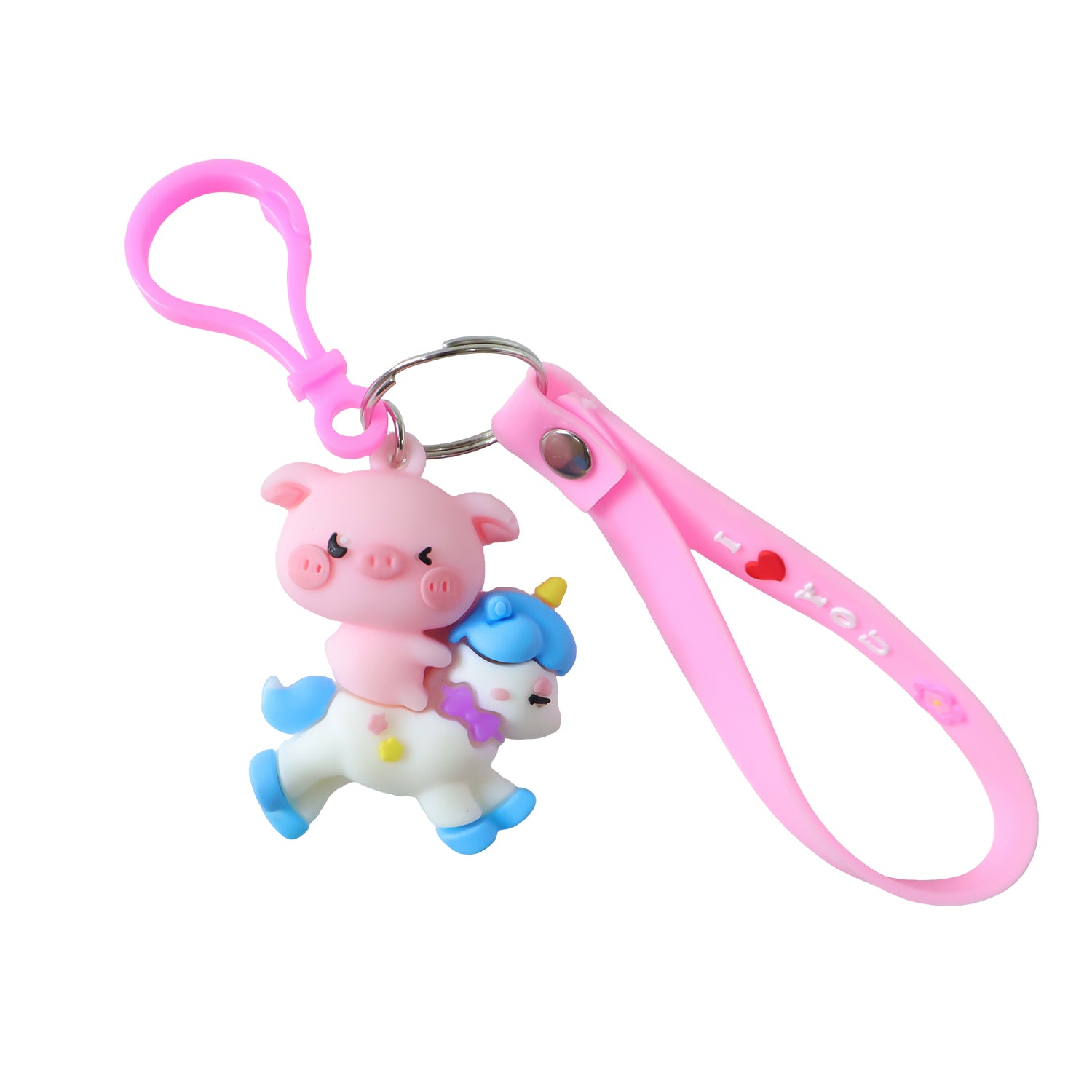 Cute Pig Riding Unicorn Cartoon Keychain (1 Pc)