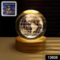 World 3d Crystal Ball Lamps With Wood Base (1 Pc)