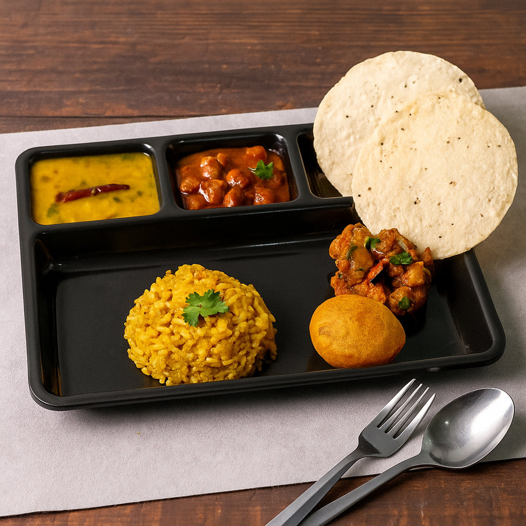 Plastic 4-compartment Rectangular Meal Serving Tray  Sectioned Dining Plate (1 Pc)