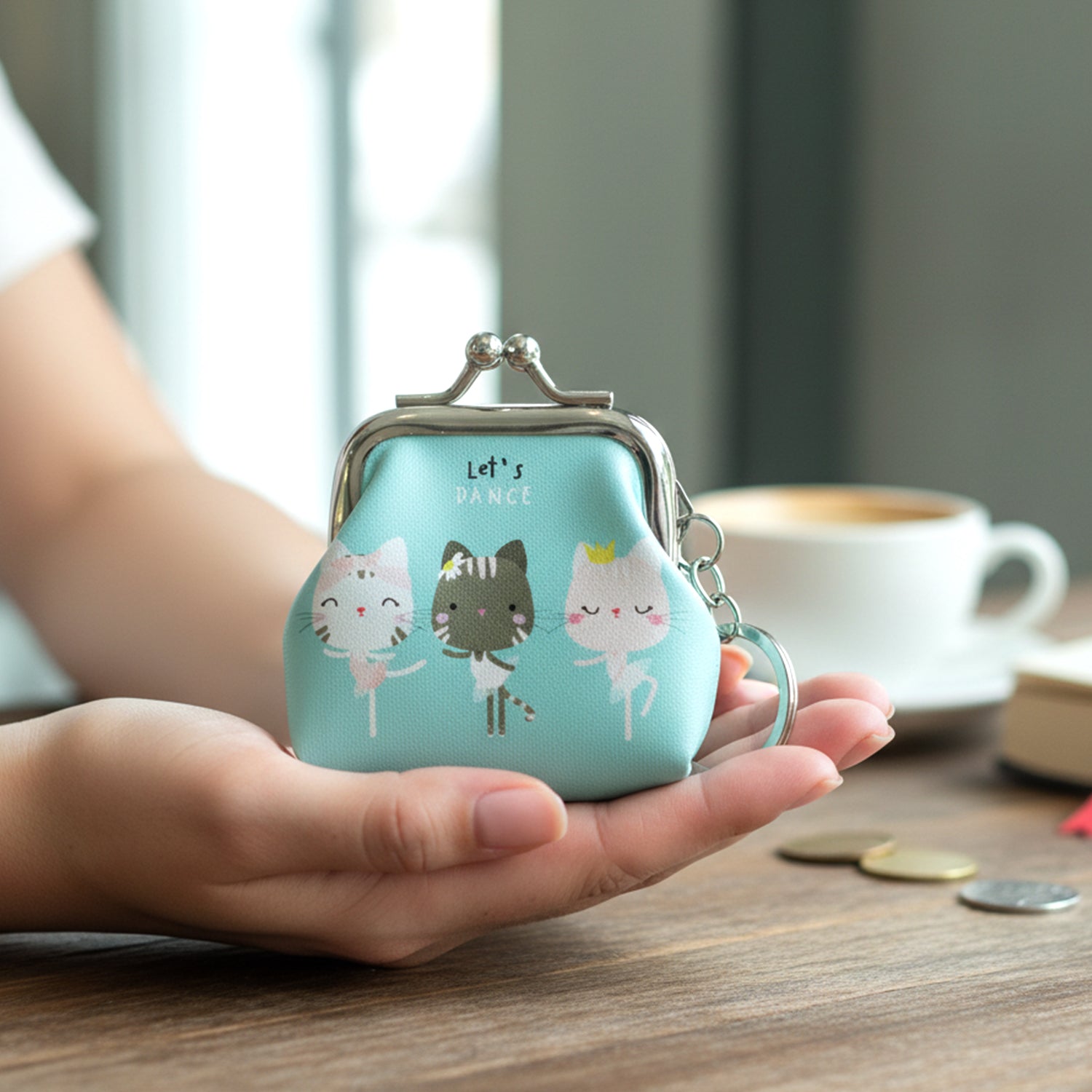 Cute Cartoon Cat Printed Mini Coin Purse Keychain (1 Pc)