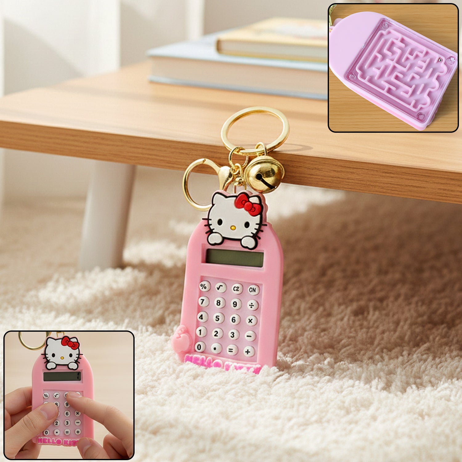 Cute Cartoon Cat Calculator Keychain With Mini Digital Display (1 Pc)
