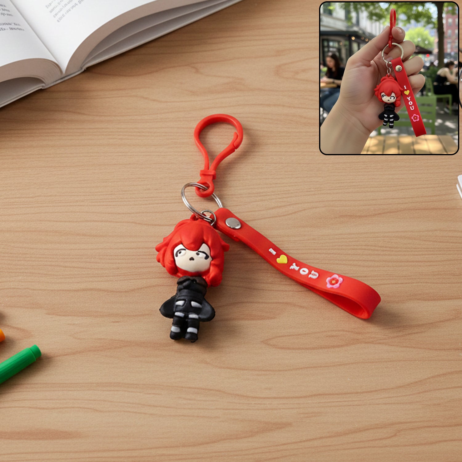 Cute Red Hair Cartoon Girl Silicone Keychain (1 Pc)