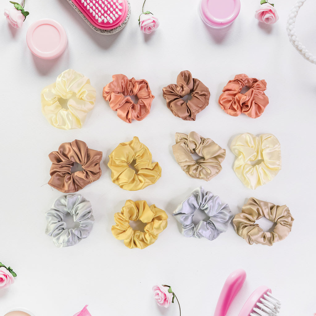 Premium Satin Hair Scrunchies (12 Pc)