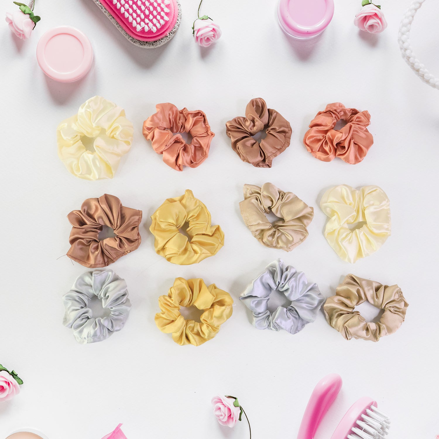 Premium Satin Hair Scrunchies (12 Pc)