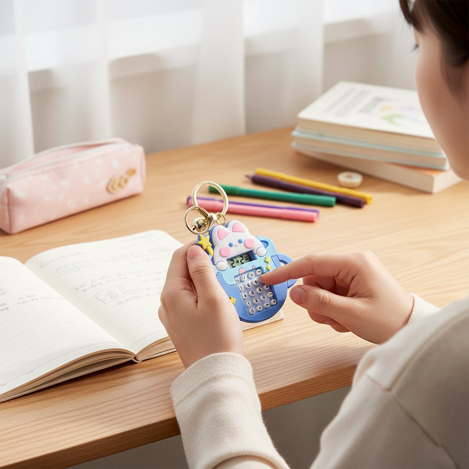 Cute Cartoon Bunny Calculator Keychain With Mini Digital Display (1 Pc)