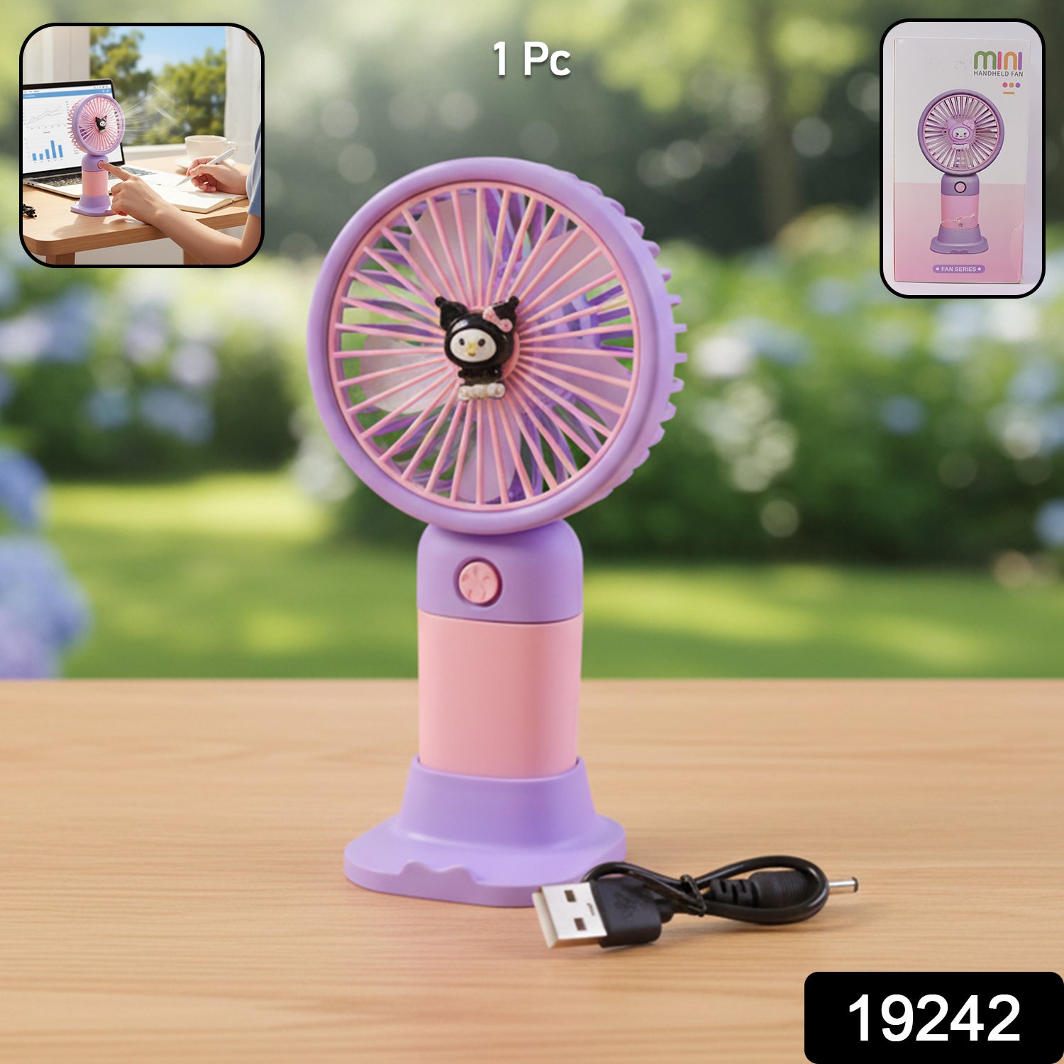 Cute Usb Rechargeable Mini Desktop Fan With Stand For Office  Home