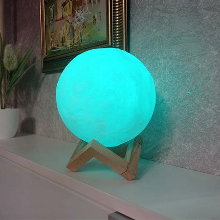 Moon Night Lamp Blue Color With Plastic Stand