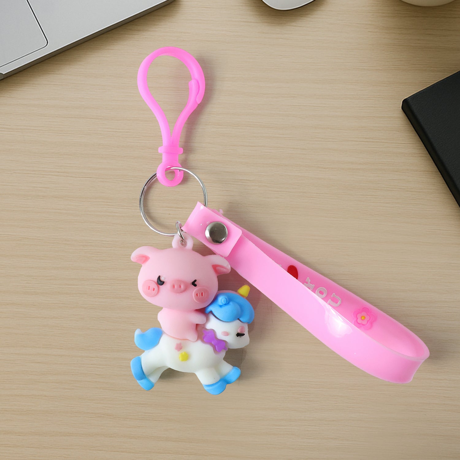 Cute Pig Riding Unicorn Cartoon Keychain (1 Pc)