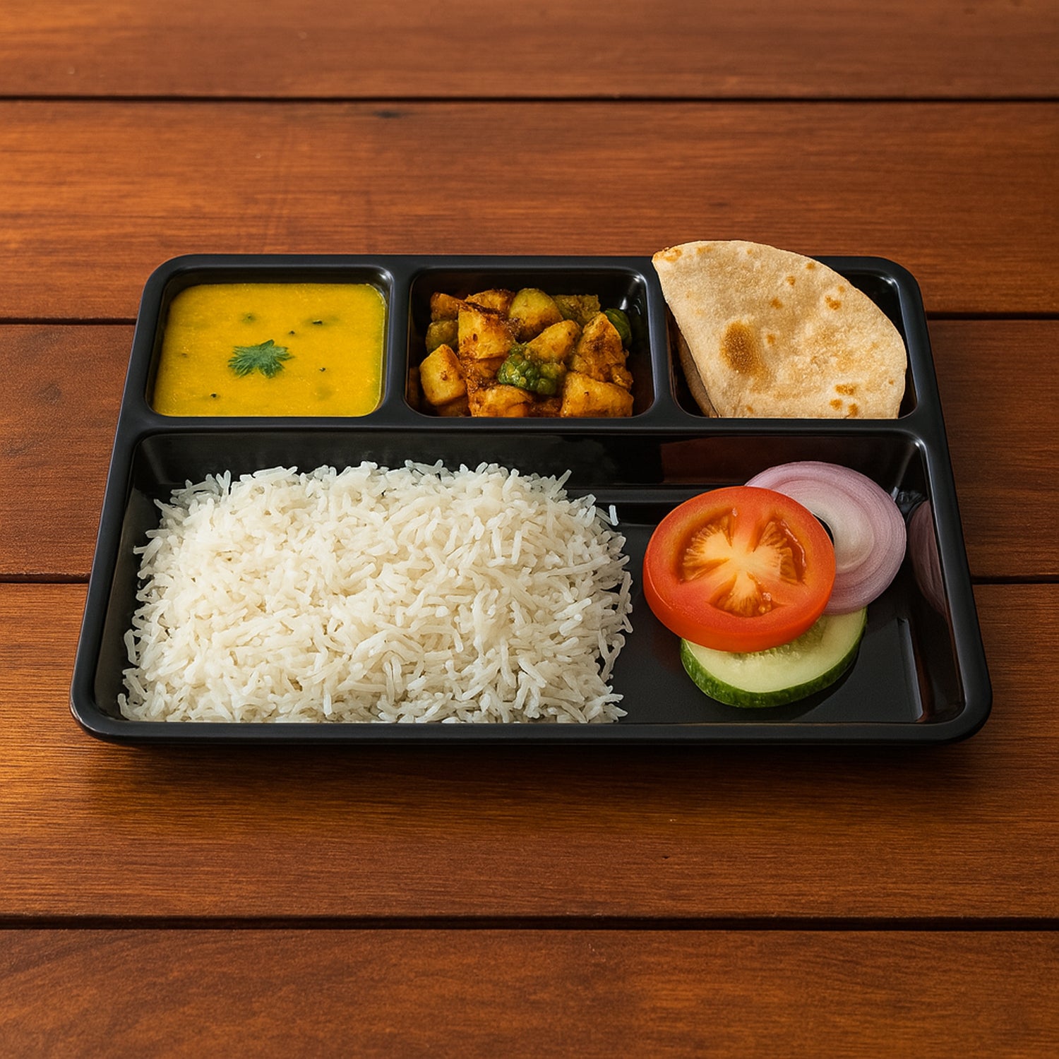 Plastic 4-compartment Rectangular Meal Serving Tray  Sectioned Dining Plate (1 Pc)